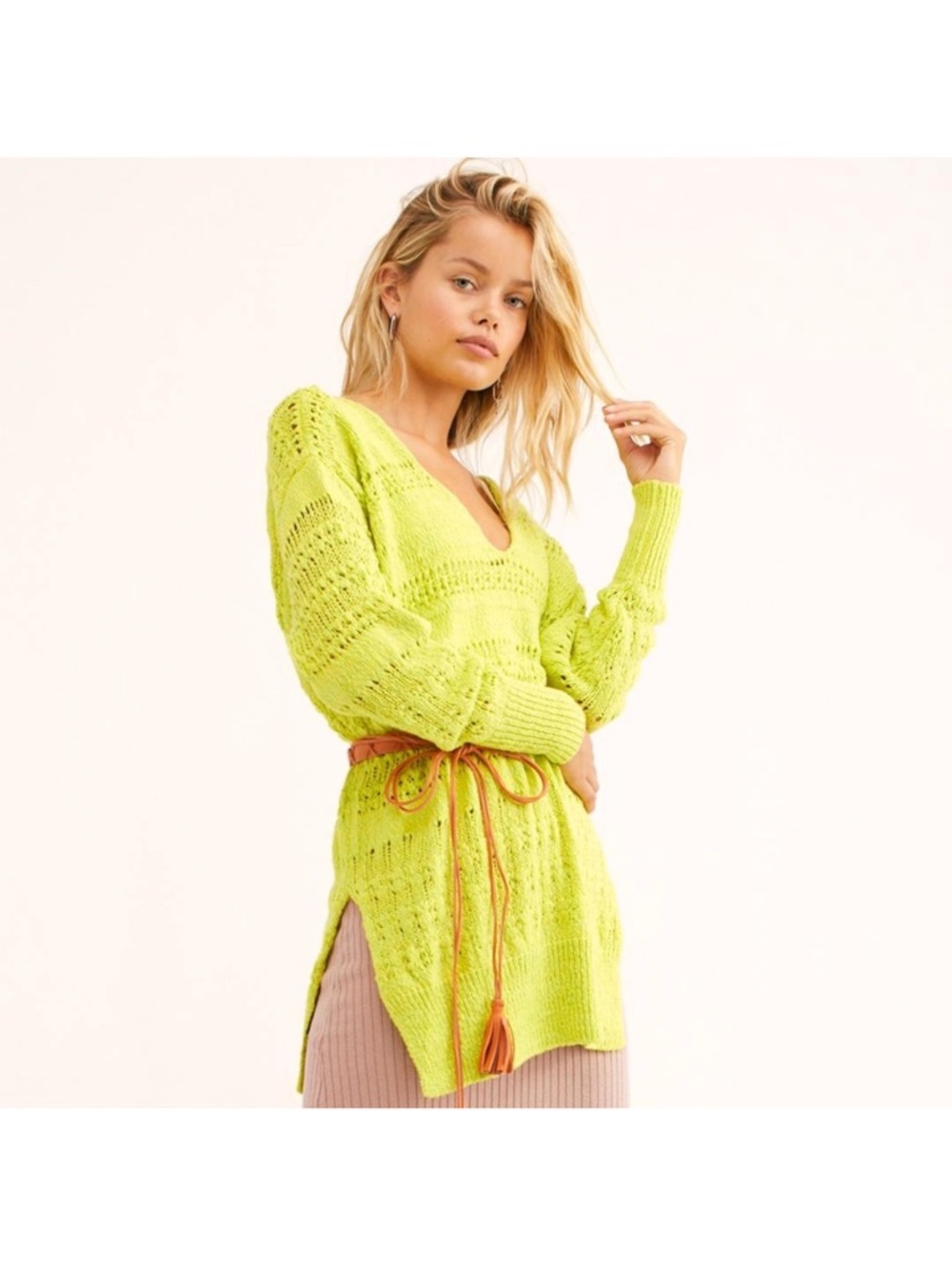 Free people hot tropics neon green limelight oversized sweater - Picture 4 of 9